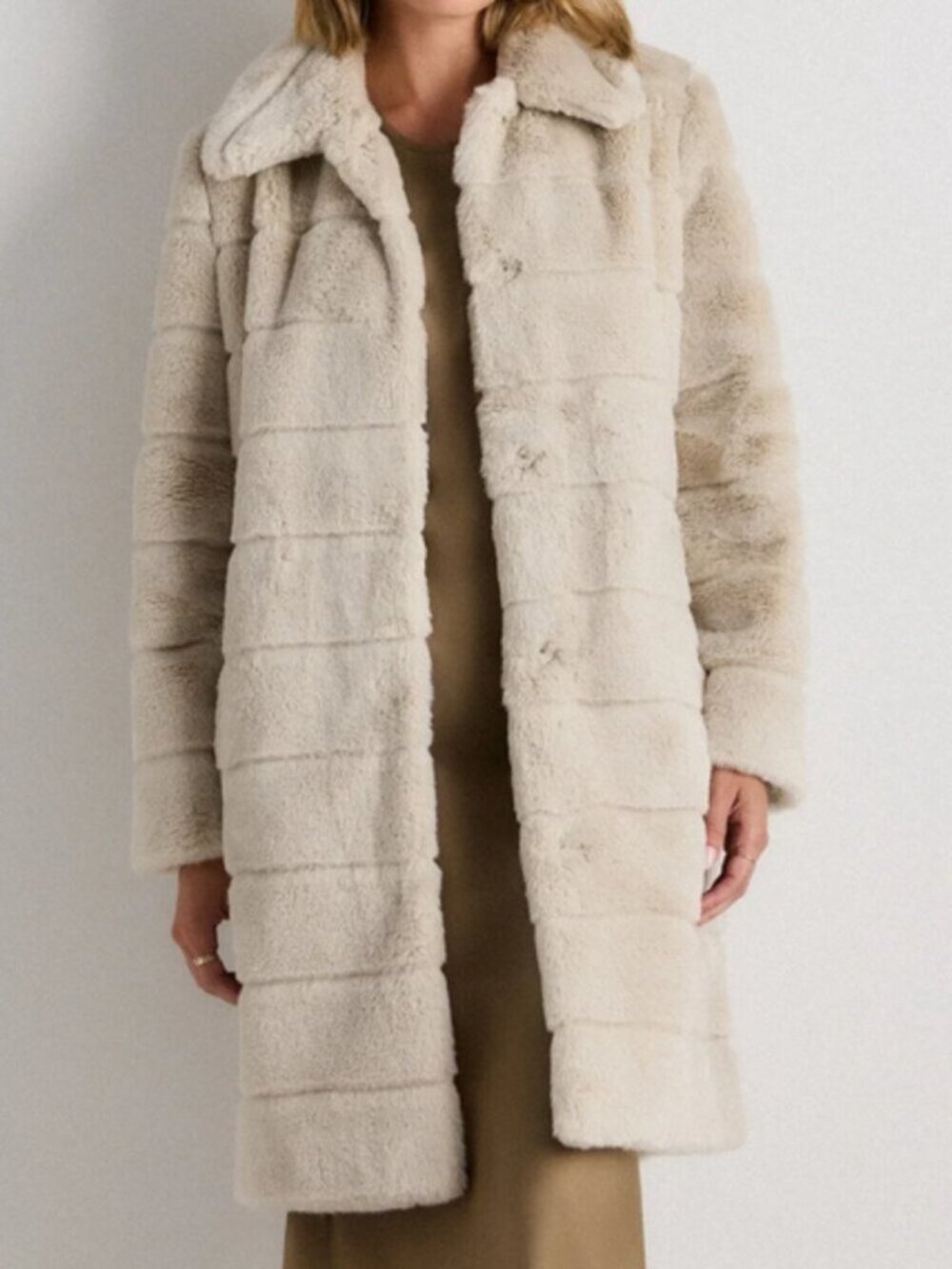 QUINCE Faux Fur Long Coat Latte XS NWT
